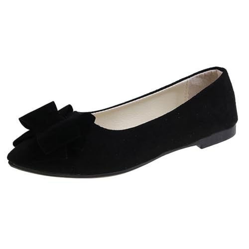 Warehouse Deal Ballerina Damen Flache Schuhe Wildleder Kleid Schuhe Bow-Knot Ballerinas Leicht Elegant Slip On Sommerschuhe Mädchen Schlupfschuhe Loafer Bequeme Freizeit Pumps Tanzschuhe von Generic