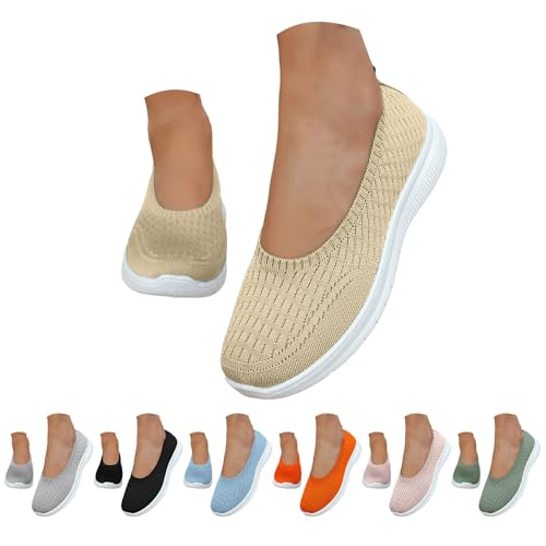 Warehouse Deal Retourenware Damen Ballerinas Walkingschuhe rutschfest Stricken Sneaker Atmungsaktiv Barfußschuhe Lightweight Pantoletten Weicher Sohle Stoffschuhe Trachtenschuhe Elegant Loafer von Generic