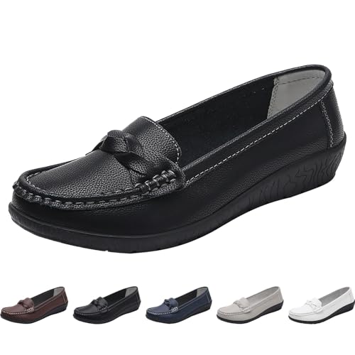 Warehouse Deal Retourenware Orthopädische Schuhe Damen Sneaker Mokassins Damen Flache Solide Weichen Sohlen Leder Halbschuhe Bootsschuhe Breite Sommerschuhe Casual Elegante rutschfeste Trekkingschuhe von Generic
