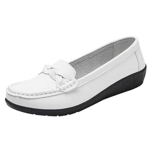 Warehouse Deal Retourenware Sommerschuh Mokassins Damen Flache Solide Weichen Sohlen Leder Halbschuhe Bootsschuhe Breite Sommerschuhe Casual Elegante rutschfeste Trekkingschuhe von Generic