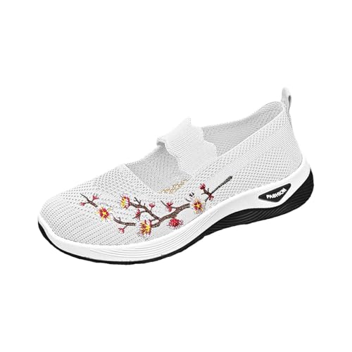 Warehouse Deal Retourenware Weisse Sneakers Damen Stoff Sneakers Sommer Damen Mit Exklusive Blumenstickerei Verleiht Flach Walkingschuhe Stoffturnschuhe Leichte Trekkingschuhe Outschuhe von Generic