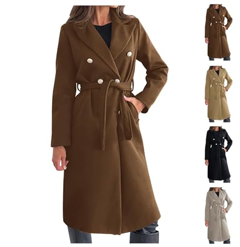 Warehouse Deals Angebote B Ware Mantel Damen Herbst Winter Lang Warm Wollmantel Trenchcoat Wolle Schwarzer Wintermantel Damenmantel Elegant Winterjacke Mantel A-Linie Trench Coat Steppmantel von Generic