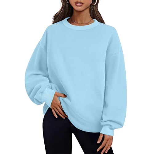 Warehouse Deals Angebote B WareLongshirt Damen Sport Langarm Sweatshirt Basic Rundhals Pullover ohne Kapuze Elegant Einfarbig Langarmshirt Locker Casual Oberteil Herbst Winter Baumwolle Pulli von Generic