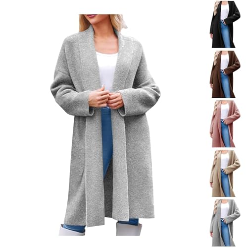 Warehouse Deals Angebote B WareStrickjacke Damen Langarm Elegante locker lässig Open Front Leicht Herbst Chunky Knit Oversized Warm Lang Pullover für Frauen mit Taschen Winter Strickcardigan von Generic