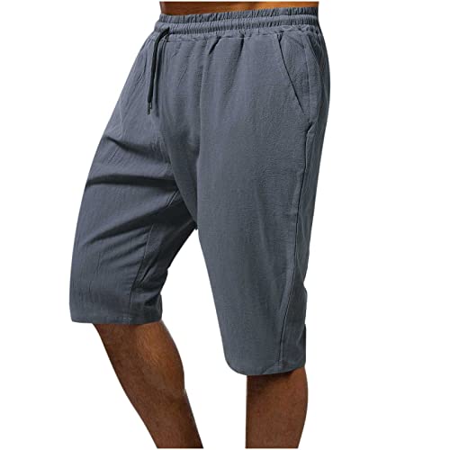 Warehouse Deals Angebote Leichte Sommerhose Herren Lässige Leichte Leinenhose Regular Elastische Cargoshorts mit Tunnelzug Freizeithose Komfortable Boardshorts Einfarbige Chino Shorts von Generic