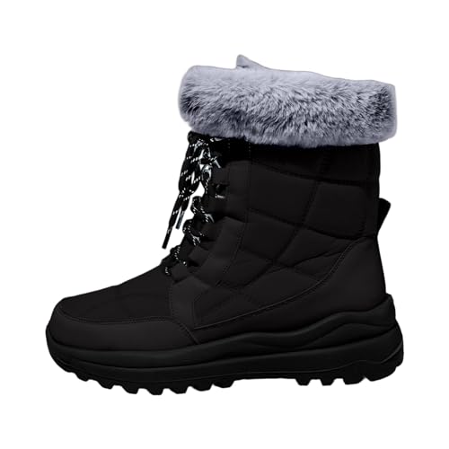 Warm Gefüttert Winterschuhe Damen Schneestiefel Wasserdicht Outdoor Trekking Wanderschuhe Winterstiefel Seite Winter Langschaft Boots Winterschuhe mit Blockabsatz (Black, 42) von Generic