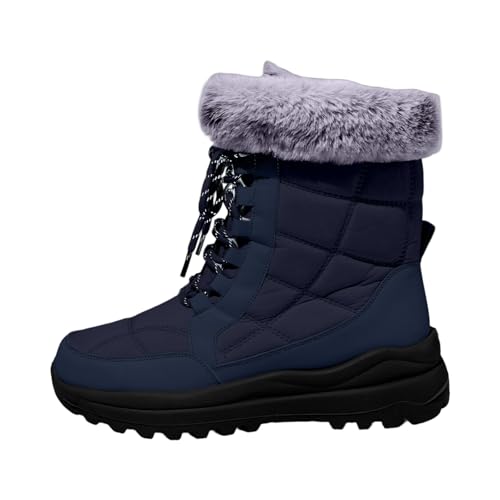Warm Gefüttert Winterschuhe Damen Schneestiefel Wasserdicht Outdoor Trekking Wanderschuhe Winterstiefel Seite Winter Langschaft Boots Winterschuhe mit Blockabsatz (Blue, 37) von Generic