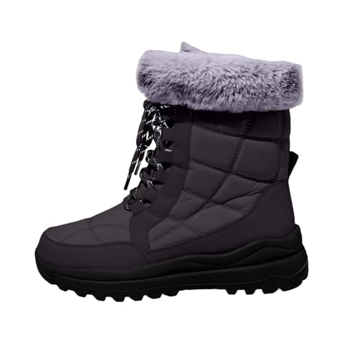Warm Gefüttert Winterschuhe Damen Schneestiefel Wasserdicht Outdoor Trekking Wanderschuhe Winterstiefel Seite Winter Langschaft Boots Winterschuhe mit Blockabsatz (Grey, 40) von Generic