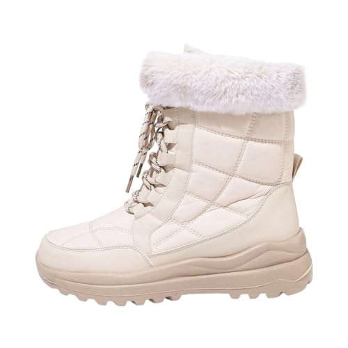 Warm Gefüttert Winterschuhe Damen Schneestiefel Wasserdicht Outdoor Trekking Wanderschuhe Winterstiefel Seite Winter Langschaft Boots Winterschuhe mit Blockabsatz (White, 41) von Generic