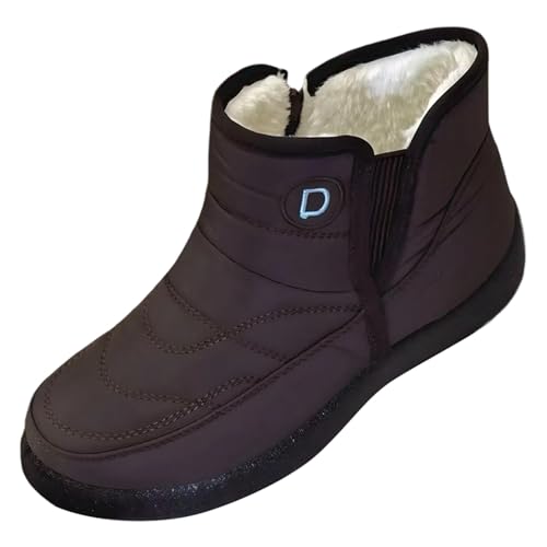 Warm Gefüttert Winterschuhe Damen Schneestiefel Wasserdicht Outdoor Trekking Wanderschuhe Winterstiefel Seite Winter Snow Boots Winterschuhe Kurzschaft (Brown, 44) von Generic
