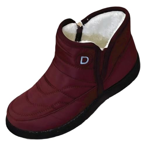 Warm Gefüttert Winterschuhe Damen Schneestiefel Wasserdicht Outdoor Trekking Wanderschuhe Winterstiefel Seite Winter Snow Boots Winterschuhe Kurzschaft (Red, 44) von Generic
