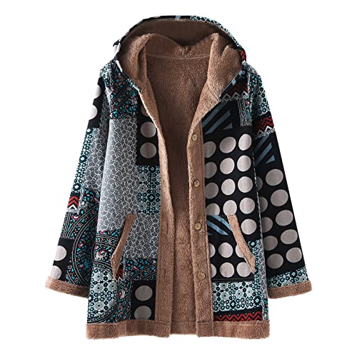 Warme Damenjacke - Bedruckter Mantel Damen Kapuzenjacke Warm Langarm Mäntel Knöpfe Jacke Übergröße Weich Warm Sweatjacke Wintermantel, grau, 48 von Generic