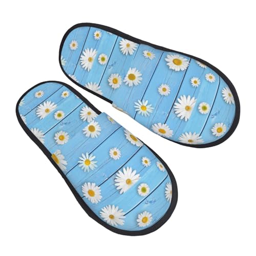 Warme Filzpantoffeln Gänseblümchen Auf Holzbrett Plüsch Pantoffeln Gemütliche Schlappen Für Schlafzimmer, Reisen, Männer M von Generic