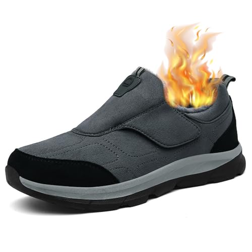 Warme Plüsch Gefüttert Schneestiefel Damen, Winterschuhe Zum Reinschlüpfen für Herren, Bequem Rutschfest Winterschuhe, An- und Ausziehen Men Dark gray 45 von Generic