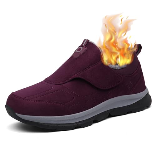 Warme Plüsch Gefüttert Schneestiefel Damen, Winterschuhe Zum Reinschlüpfen für Herren, Bequem Rutschfest Winterschuhe, An- und Ausziehen Women Purple 42 von Generic