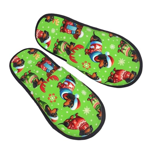 Warme Schlappen Dackel Weihnachten Schneeflocken Winterhausschuhe Leicht Filzpantoffeln Für Gäste, Männer, Frauen M von Generic