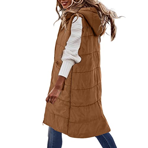 Warme Winterjacke Damen Lang Wintermantel Weste mit Kapuze Ärmellos Warm Daunen Lose Mantel mit Taschen Steppweste Daunenjacke Steppjacke Outdoor Jacke Mantel, B-a, 52 von Generic