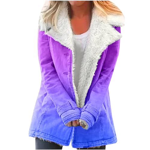 Warme Wintermantel Damen Fleecejacke Plüschmantel Gefüttert Trenchcoat Parka Festival Freizeitmantel Outdoorjacke Farbverlauf Übergangsmantel Funktionsjacke Alltag Damenmantel Oberbekleidung Violett S von Generic