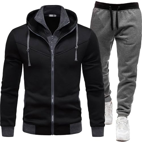 Warmer Jogginganzug Herren Winter Plüsch Trainingsanzug Herren Fleece Hausanzug Herren Winter Gefüttert und Warm Jogginganzug Herren Innen Mit Fell Kapuzenjacke Jogginghose Bekleidungsset 2-Teilig von Generic