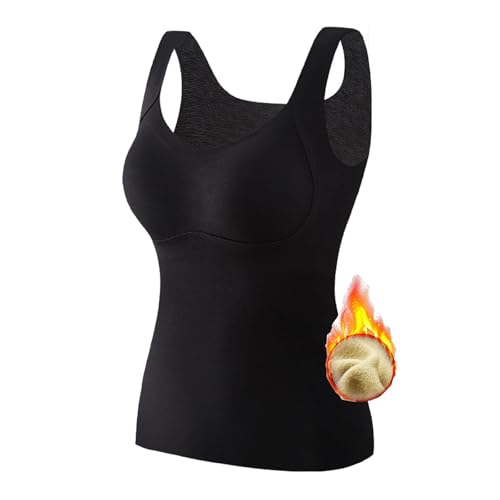 Warmes, Dickes Tanktop für den Winter mit integriertem BH, Unterhemd mit Fleecefutter, warmes, Dickes Tanktop für den Winter für Damen (Black,L) von Generic