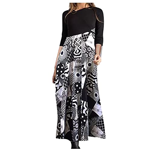 Warmes Kleid Damen Weihnachtskleider Glitzerkleid Damen Partykleid&I3 Vintage Patchwork V-Ausschnitt Maxi Kleid Langarm Casual Kleid Elegant Winter Abendkleid White 3XL von Generic