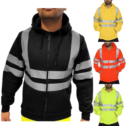 Warnschutz Hoodie Herren Langarm Pullover mit Kapuze Warnshirt Reflektierende Zonen Kapuzenjacke Warnweste Kapuzenpullover Bequeme Langarmshirt Herbst Kapuzenpulli Deal Schwarz L von Generic