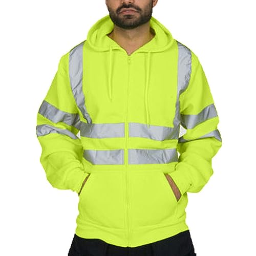 Warnschutz Hoodie Herren Langarm Pullover mit Kapuze Warnshirt Reflektierende Zonen Kapuzenjacke Warnweste Kapuzenpullover Bequeme Langarmshirt Herbst Kapuzenpulli Deals Grün XXL von Generic