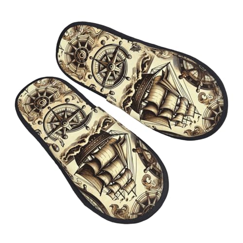 Waschbare Home Slippers Vintage Schiffsräder Filzpantoffeln Bequeme Baumwolle Hausschuhe Für Reisen, Zuhause, Männer L von Generic
