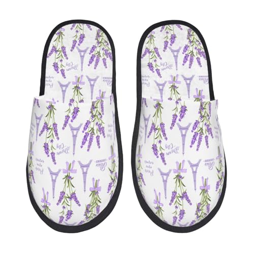 Waschbare Plüsch Pantoffeln Eiffelturm Lila Gästehausschuhe Weiche Schlappen Für Hotel, Zuhause, Männer M von Generic