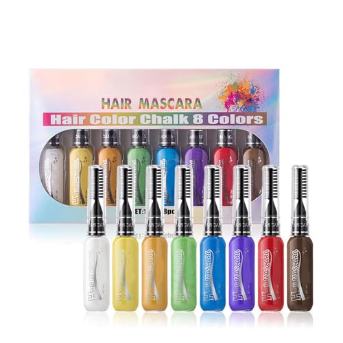 Waschbarer Haarkreidekamm, Haarkreide-Kamm Set - Haarkreide Kamm Mascara temporäre Haarfarbe |. Haar-Kreide Set Waschbar in 8 Farben, Färben T von Generic