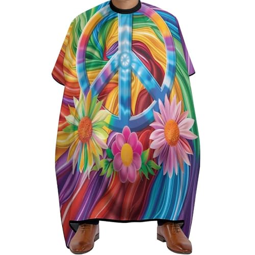 Wasserdicht Friseurumhang, Buntes Friedenszeichen Tie Dye, Haarschneidemantel Professionelle Friseur Umhänge für Männer Haarschneiden Haarstyling von Generic