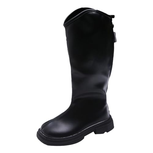 Wasserdicht Reitstiefel Mädchen Langschaft Winterstiefel Weiche Lederschuhe Hohe Rutschfest Boots mit Reißverschluss Warm Schneestiefel Thermo Kinderstiefel (Black, 28.5 Little Child) von Generic