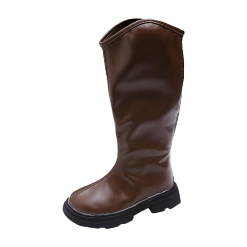 Wasserdicht Reitstiefel Mädchen Langschaft Winterstiefel Weiche Lederschuhe Hohe Rutschfest Boots mit Reißverschluss Warm Schneestiefel Thermo Kinderstiefel (Brown, 27 Little Child) von Generic