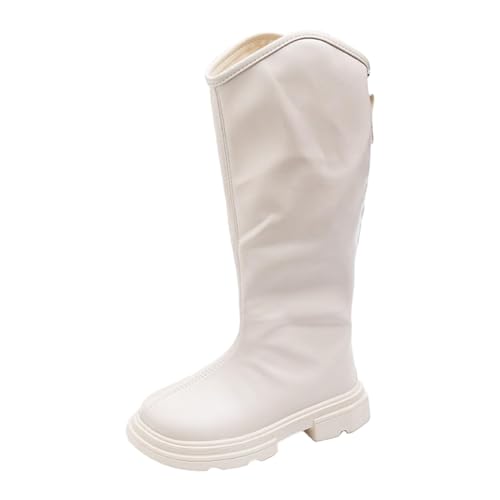 Wasserdicht Reitstiefel Mädchen Langschaft Winterstiefel Weiche Lederschuhe Hohe Rutschfest Boots mit Reißverschluss Warm Schneestiefel Thermo Kinderstiefel (White, 29 Little Child) von Generic