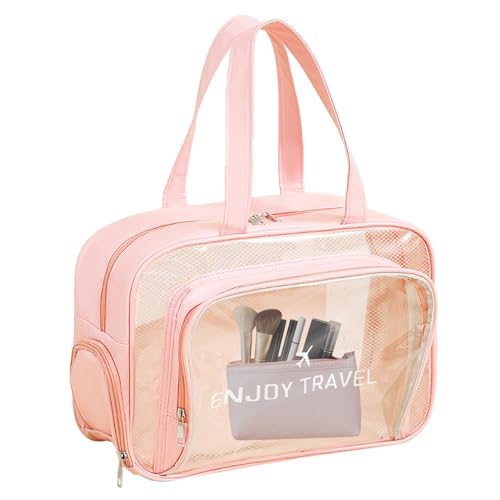 Wasserdichte Kulturtasche, transparente Kulturtasche für Reisen, große wasserdichte Strandtasche mit Reißverschlusstasche – leichte Fitness-Sporttasche für Herren, Rosa mit Schuhfach, Se référer au von Generic