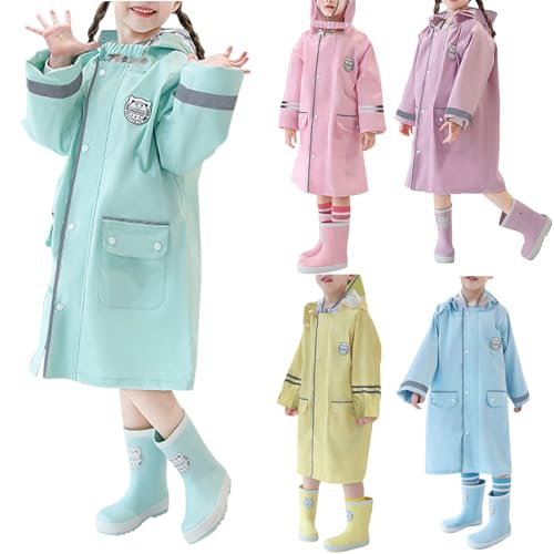 Wasserdichte Regenjacke Reflektierend Mädchen Junge Lang Regenponcho mit Knopfleiste Kinder Leichter Regenmantel Winddicht Regencape Baggy Regen Poncho (Pink, 4-5 Years) von Generic
