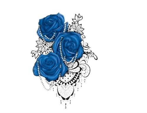 Wasserdichter temporärer Tattoo-Aufkleber, blaue Rose, Spitze, Flash-Tattoos, Körperkunst, Arm, gefälschte Tatoo for Frauen und Männer von Generic