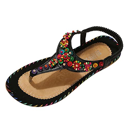 Wasserfeste Schuhe Damen Damen Sandalen Modischer Sommer Neues Muster Handgemachte Perlen Flip Flop Bequeme Flache Unterseite Elastische Bland Slip On Krankenschwester Schuhe Damen Schwarze Sohle von Generic