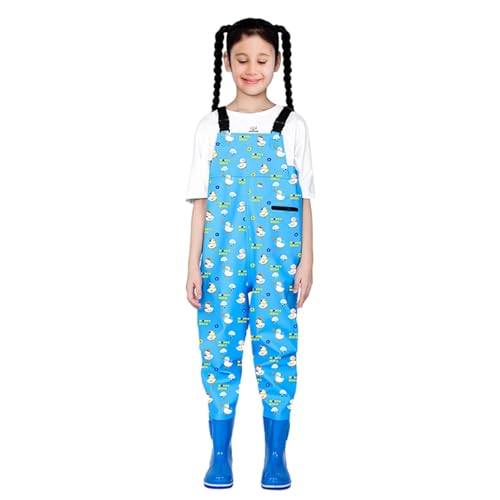 Wathose für Kinder – ne Piece Jugend Wathose, Jagd Wathose für Kinder, Wathose mit Stiefeln, wasserdicht, bequeme Regenmäntel, Happy Duck Overall (P Ockets), Refer to description, Unisex von Generic