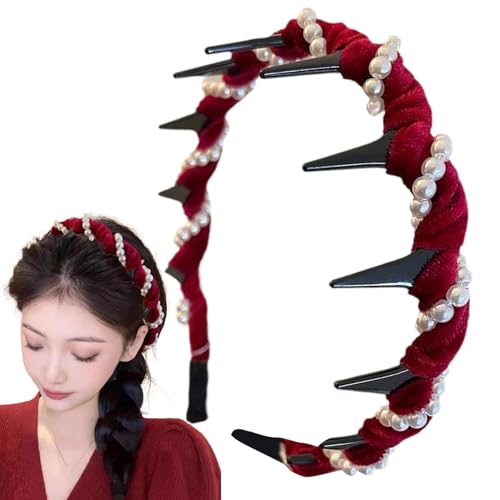 Wavy Cap Banner of Pearls for Women | Pearl Banner für Mädchen | Haarbänder Wave | Bandons of Pearl Fashion Zahnkamm Zubehör Nicht Slip Haar Perlen für von Generic