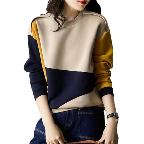 Weibliche Rundhals Langarm Pullover Kontrastfarben Casual Frühling Herbst Mode All-Match Lose Pullover, Spleißen, 46 von Generic
