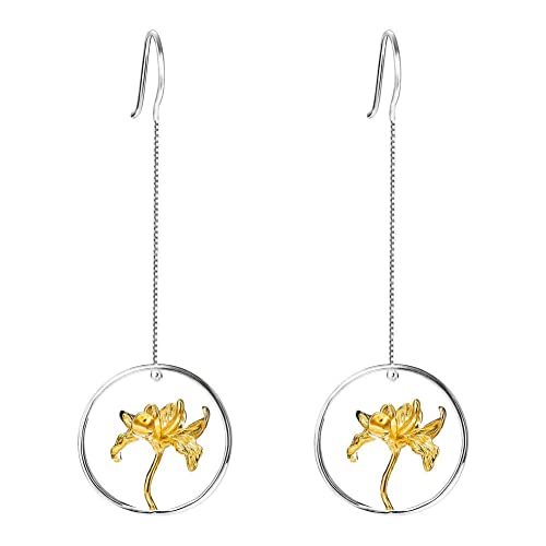 Weibliche S925 Silber Temperament Lange Design Blume Ohrringe von Generic