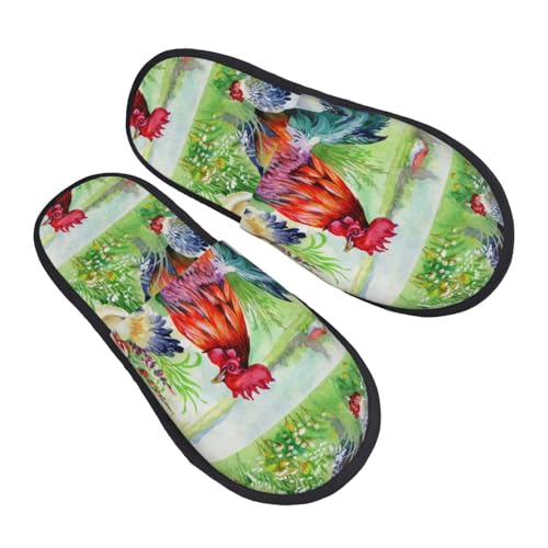 Weiche Baumwolle Hausschuhe Huhn Und Hahn Im Gras Gästehausschuhe Bequeme Home Slippers Für Schlafzimmer, Reisen, Spa L von Generic