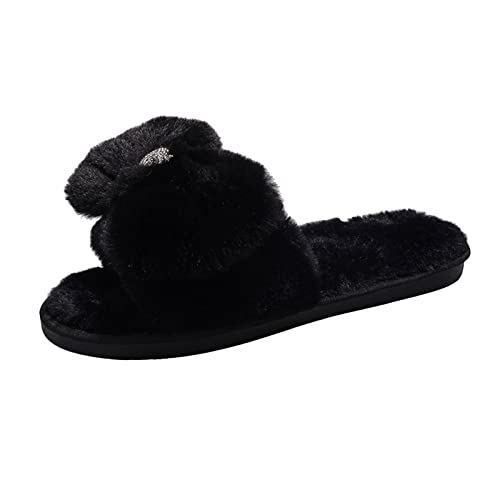 Weicher Plüsch Hausschuh mit Strass Dekoration offener Spitze für Damen (Black, 39) von Generic
