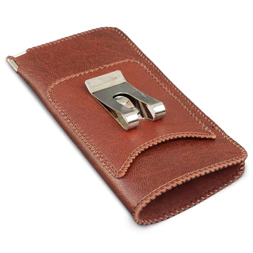 Orsus Weiches Brillenetui mit Gürtelclip & Kartenfach, PU-Lederetui für Brillen, Sonnenbrillen, Filzfutter, Braun, Einheitsgröße von Generic