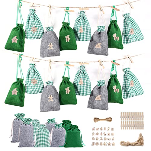 Weihnachten Adventskalender Tüten - Geschenktüten mit 24 Tage Countdown-Tüten, Geschenktüten mit Countdown Weihnachten | Wiederverwendbare Adventskalendertüten für Leckereien, von Generic