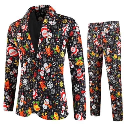 Weihnachten Anzug Herren 2 Teilig Santa Lustig 3D Slim Fit Herrenanzug Hochzeit Anzüge Business Modern Christmas Anzüge Set Weihnachtsanzug Festlich Weihnachten Sakko Jacke Mantel Anzughose von Generic