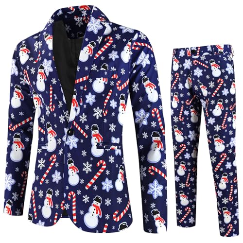 Weihnachten Anzug Herren 2 Teilig Santa Lustig 3D Slim Fit Herrenanzug Hochzeit Anzüge Business Modern Christmas Anzüge Set Weihnachtsanzug Festlich Weihnachten Sakko Jacke Mantel Anzughose von Generic