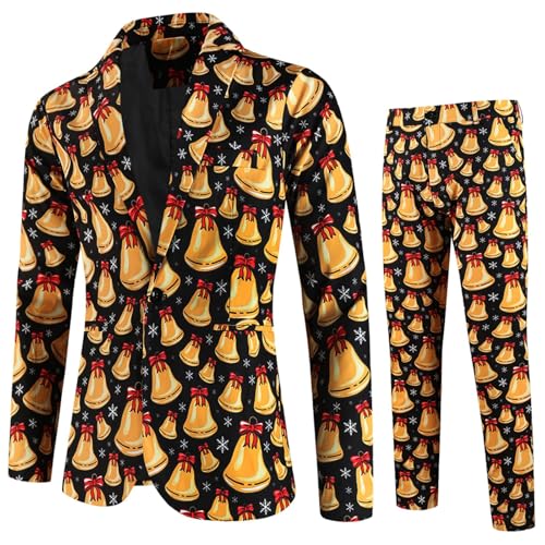 Weihnachten Anzug Herren 2 Teilig Santa Lustig 3D Slim Fit Herrenanzug Hochzeit Anzüge Business Modern Christmas Anzüge Set Weihnachtsanzug Festlich Weihnachten Sakko Jacke Mantel Anzughose von Generic