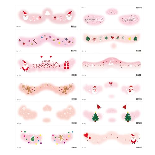 Weihnachten Aufkleber Gesichter, Make-up Patches | 12 Weihnachtsgesicht Aufkleber - Weihnachtsgeschenke Gefälschte Rouge Aufkleber Liebesherz Schneeflocke Elch Wasserdicht für Festival Dekorationen von Generic